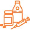 Icon with drug bottle, syringe and pills