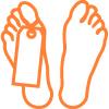 Icon of feet with a tag